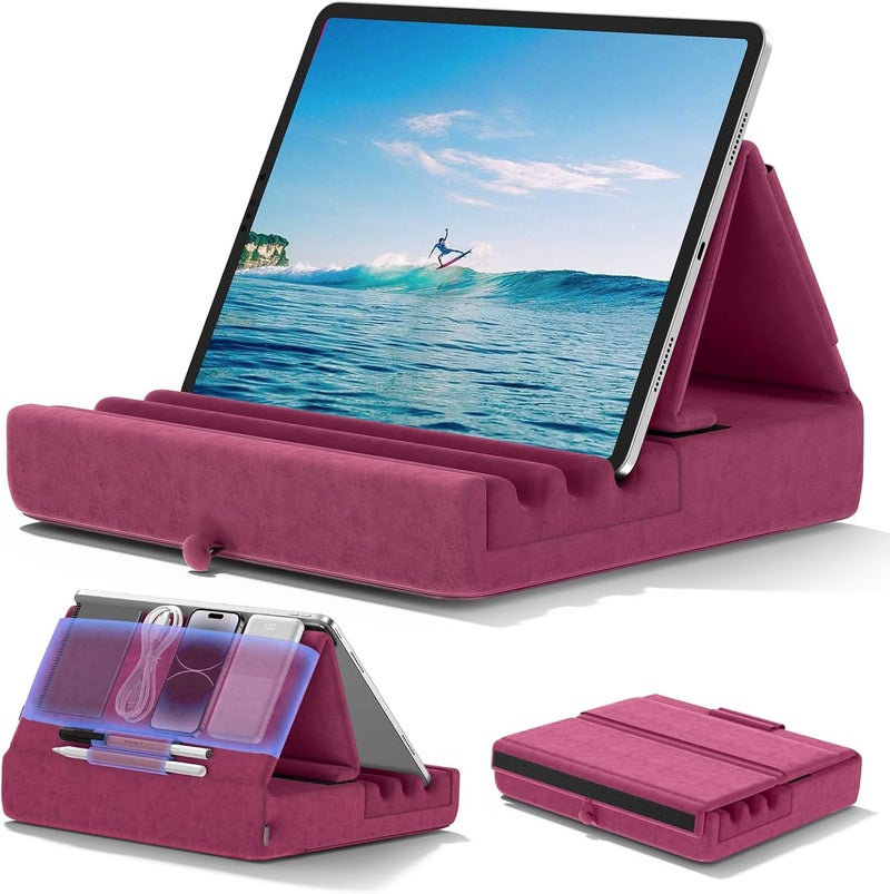 KDD Tablet Pillow Holder, Foldable iPad Stand for Lap, Bed and Desk -Tablet Soft Pad Dock with Pocket & Stylus Mount Compatible with iPad Pro 12.9, 10.5, 9.7 Air Mini 6 5 4 3, Galaxy Tab, E-Reader - Image 1